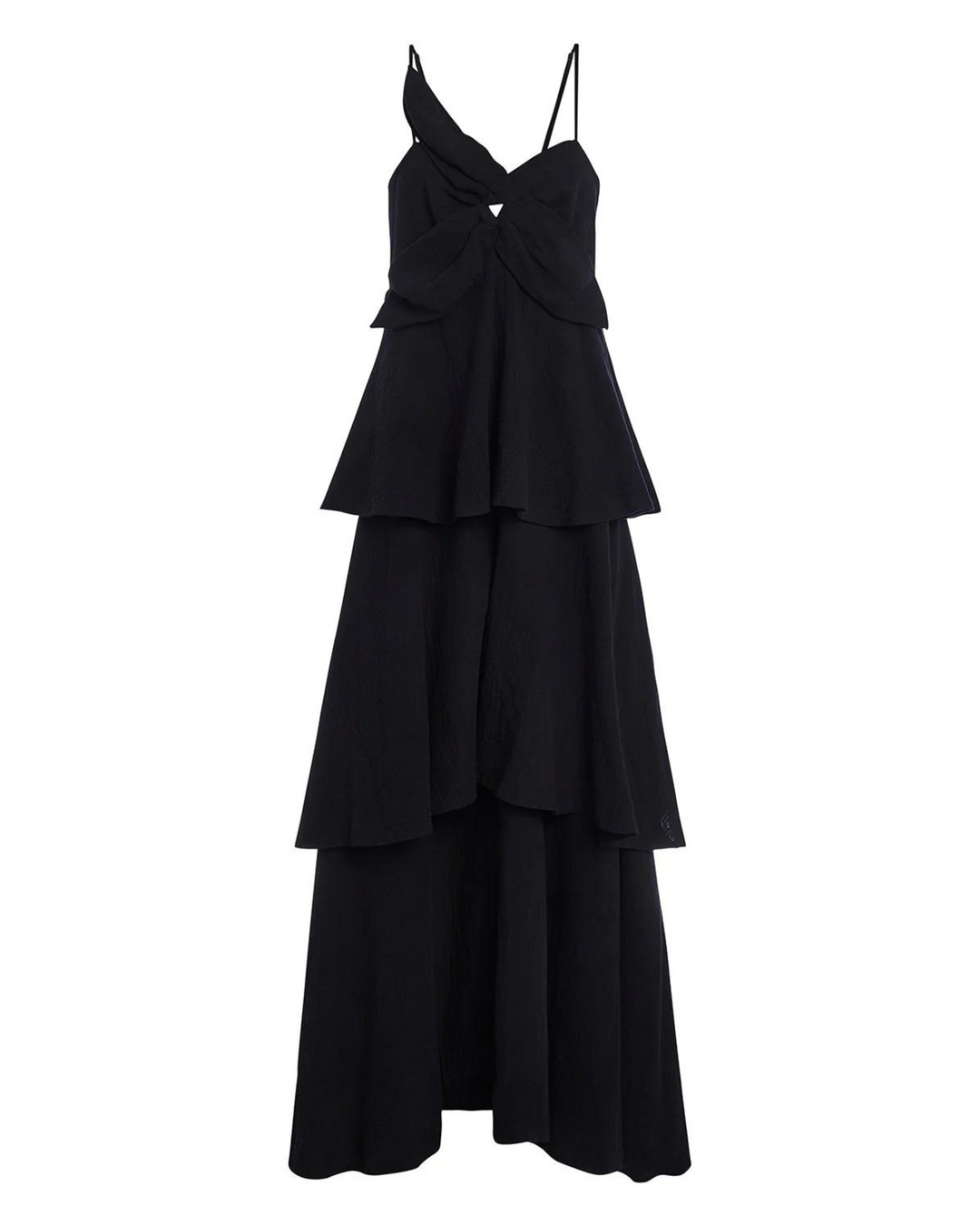 Black Lotus Gauze Maxi Dress With Floral Appliqué