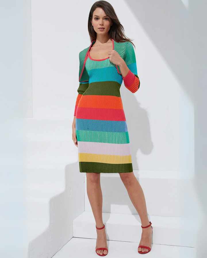 Exuberance Striped Knit Colorblock Dress