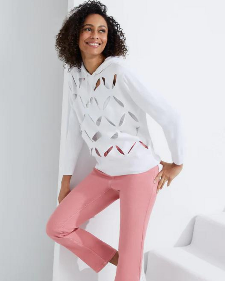 Palm Beach Hooded Knit Top With Petal Cutouts