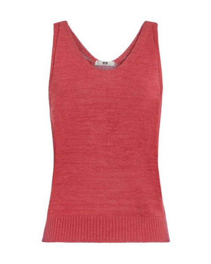 Malibu Red Linen-Blend Knit Tank Top