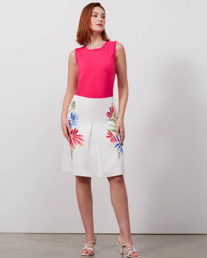 Iberia Embroidered White Cotton Sateen Skirt