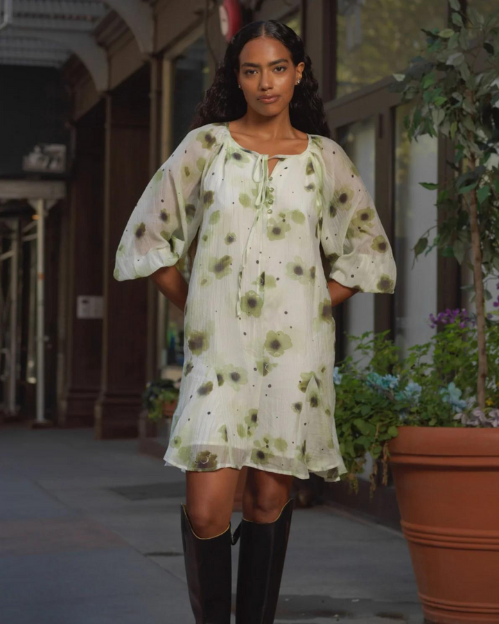 Silk Mint Green Floral Dress