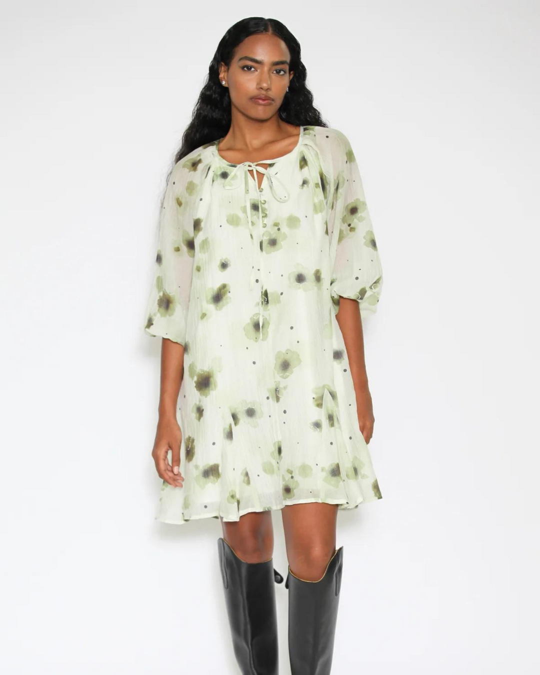 Silk Mint Green Floral Dress