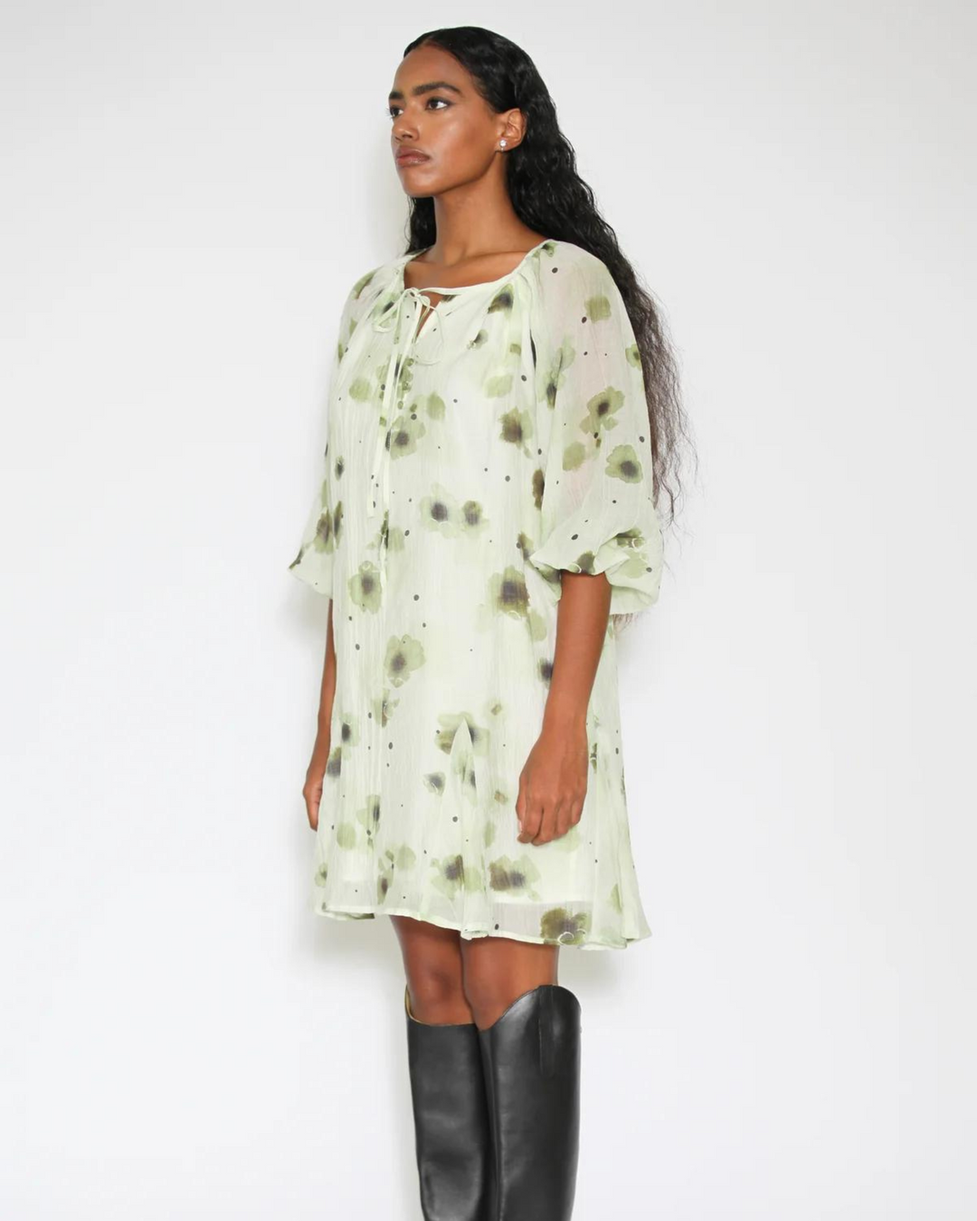 Silk Mint Green Floral Dress