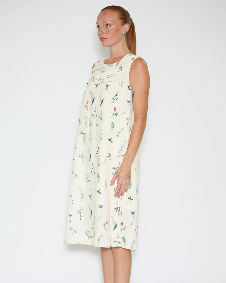 Silk White Floral Bow-Tie Tunic Dress