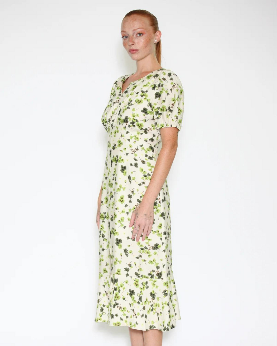 Cotton Linen Green Floral Dress