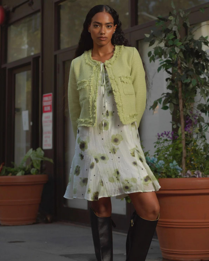 Wool Green Tweed Cropped Blazer