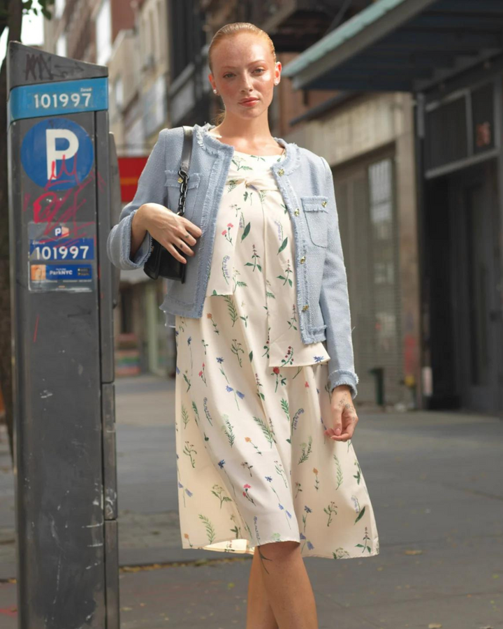 Wool Blue Tweed Cropped Blazer