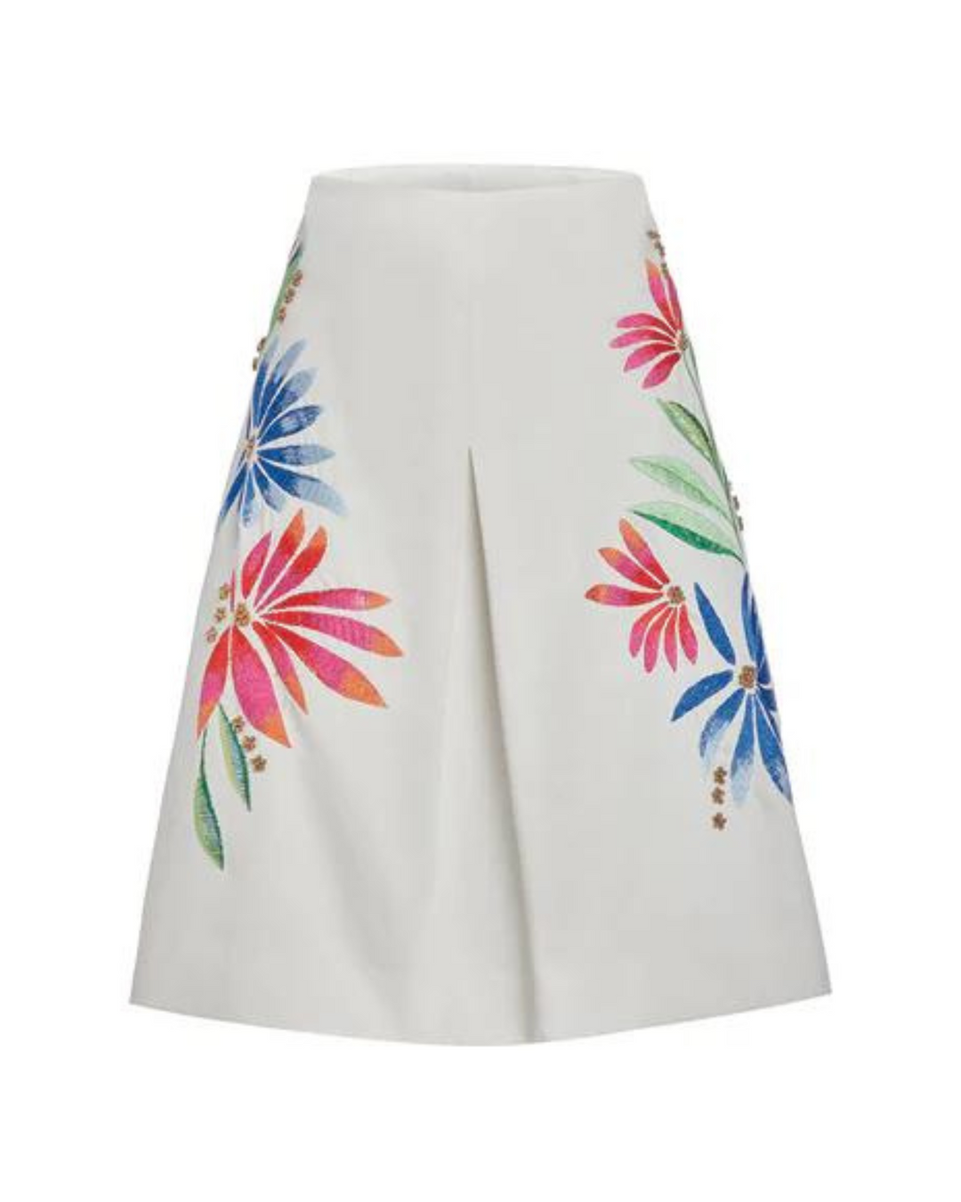 Iberia Embroidered White Cotton Sateen Skirt